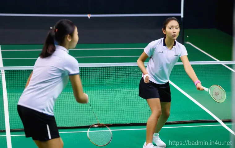 배드민턴 드롭샷 연습법 - A dynamic, close-up shot of a badminton player's arm and racket at the precise moment of impact for ...