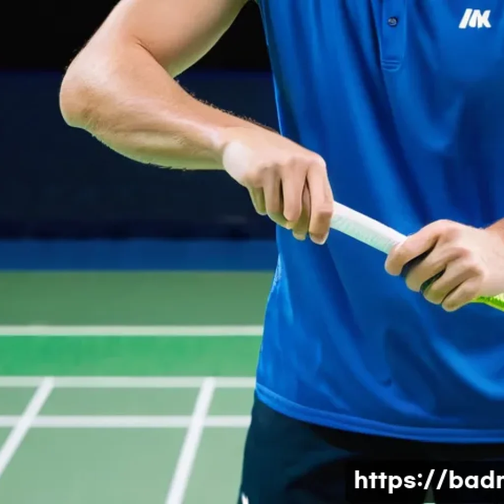 배드민턴 용품 관리 방법 - **Prompt for Racket Maintenance:** A close-up shot of a focused, athletic person (male or female, 20...