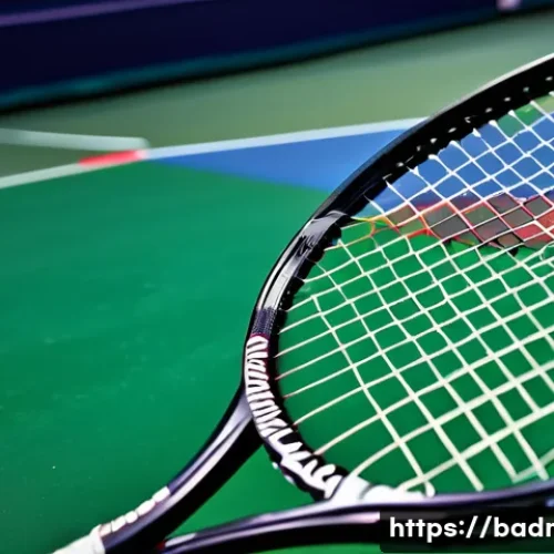 Home 33 배드민턴 라켓과 셔틀콕 세트 추천 - A detailed close-up image of a badminton racket showcasing the grip and frame materials, highlightin...
